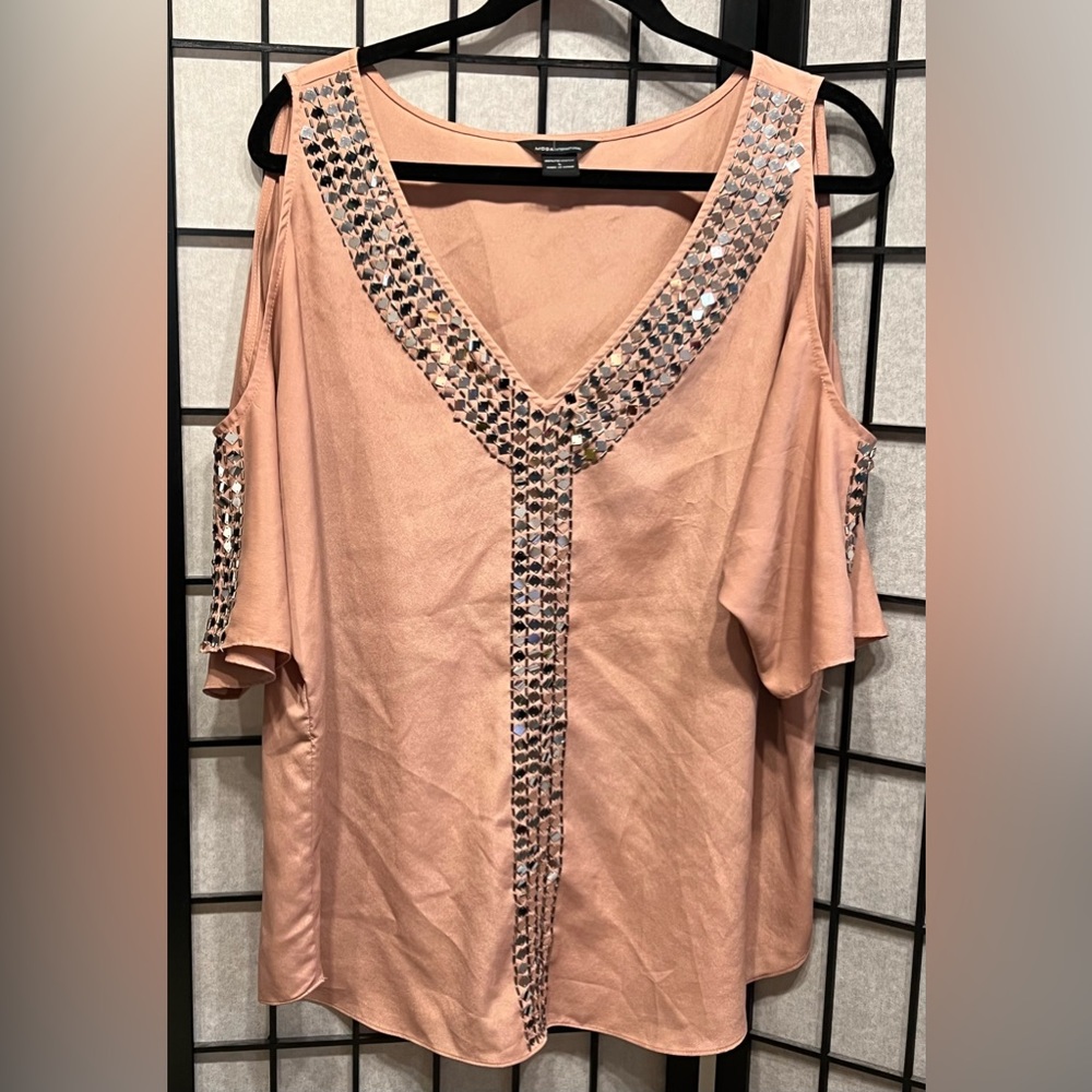 Moda International Sequin Cold Shoulder Blouse - Large